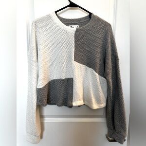 Hollister, med, color block, eyelash knit, grey/offwhte